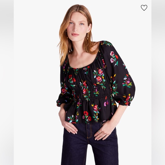 KATE SPADE Autumn Floral Long-sleeve Riviera TOP! Colorful Silk Blend NWT - Picture 2 of 7